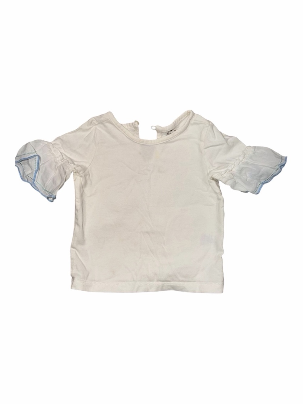 Janie and Jack White Ruffle Sleeve Blouse w/ Blue Trim - 12-18M